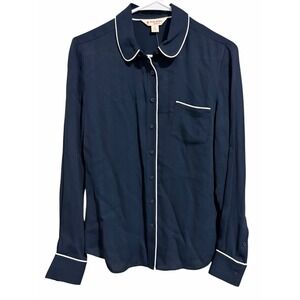 Brooks Brothers Blue Satin Solid Peter Pan‎ Shirt Women's Size 6